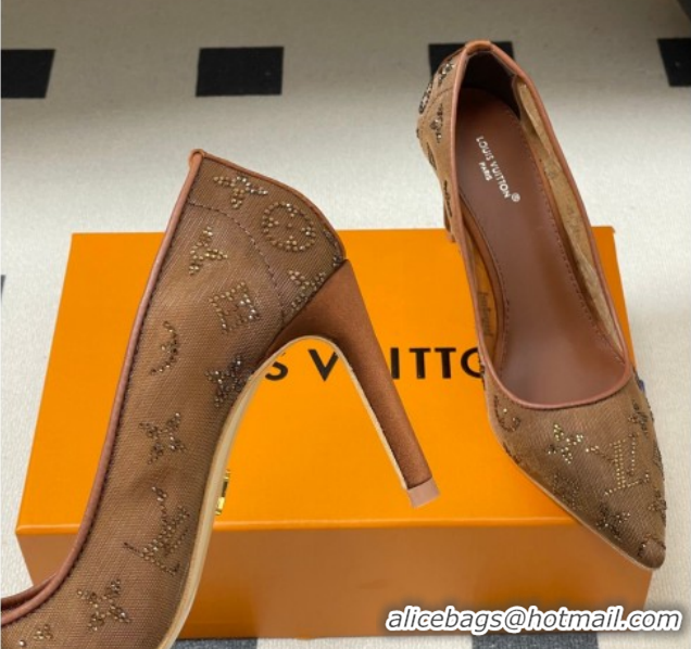 Luxurious Louis Vuitton Gala Pumps 8cm in Mesh and Strass Brown 2025 1AIELK