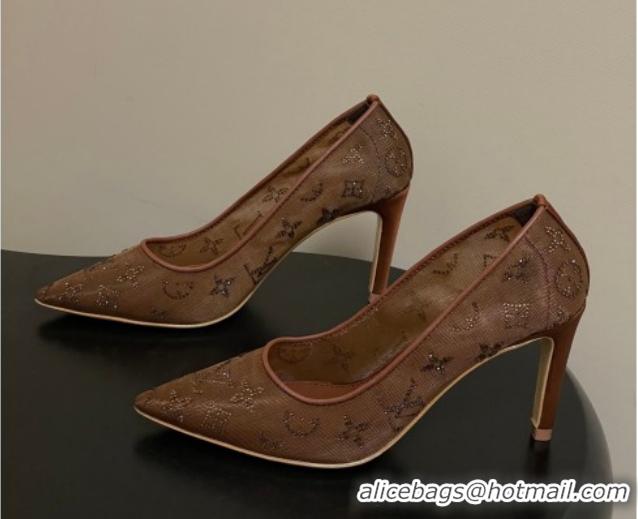 Luxurious Louis Vuitton Gala Pumps 8cm in Mesh and Strass Brown 2025 1AIELK