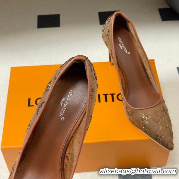 Luxurious Louis Vuitton Gala Pumps 8cm in Mesh and Strass Brown 2025 1AIELK