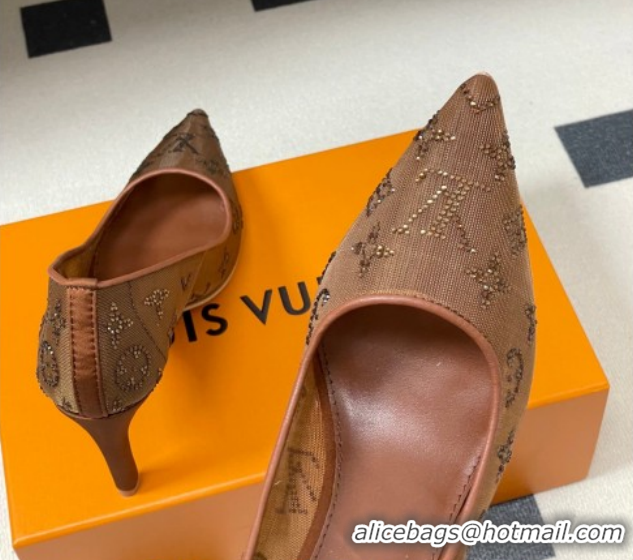 Luxurious Louis Vuitton Gala Pumps 8cm in Mesh and Strass Brown 2025 1AIELK