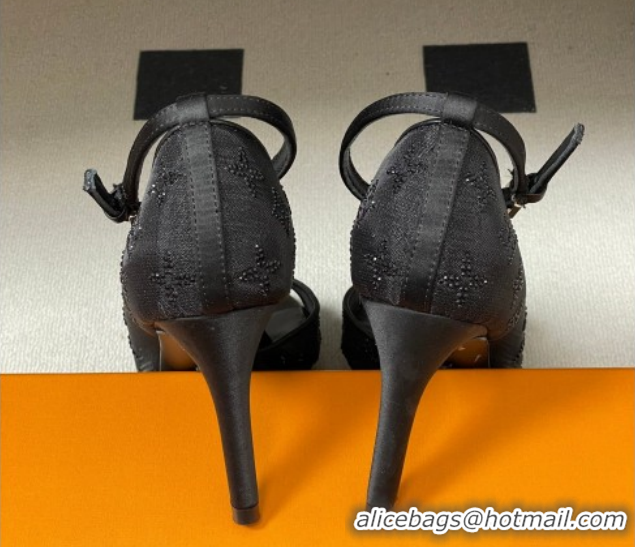 Purchase Louis Vuitton Gala Heel Sandals 8.5cm in Translucent Mesh and Strass Black 2026 1AJPS1