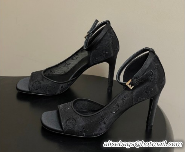 Purchase Louis Vuitton Gala Heel Sandals 8.5cm in Translucent Mesh and Strass Black 2026 1AJPS1