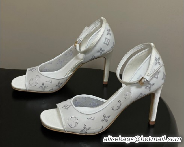 Low Cost Louis Vuitton Gala Heel Sandals 8.5cm in Translucent Mesh and Strass White 2026 1AJPS1