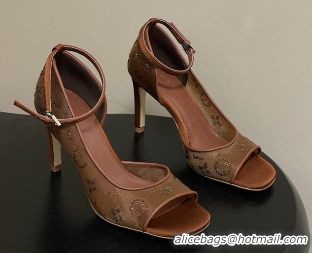 Classic Hot Louis Vuitton Gala Heel Sandals 8.5cm in Translucent Mesh and Strass Brown 2026 1AJPS1