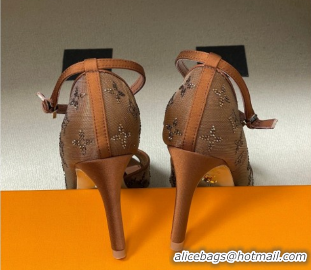 Classic Hot Louis Vuitton Gala Heel Sandals 8.5cm in Translucent Mesh and Strass Brown 2026 1AJPS1
