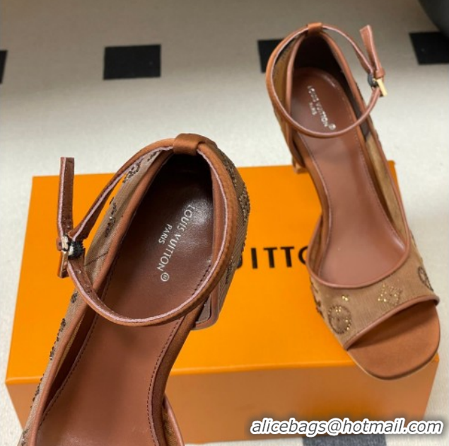 Classic Hot Louis Vuitton Gala Heel Sandals 8.5cm in Translucent Mesh and Strass Brown 2026 1AJPS1