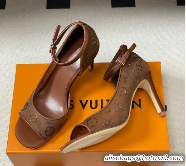 Classic Hot Louis Vuitton Gala Heel Sandals 8.5cm in Translucent Mesh and Strass Brown 2026 1AJPS1