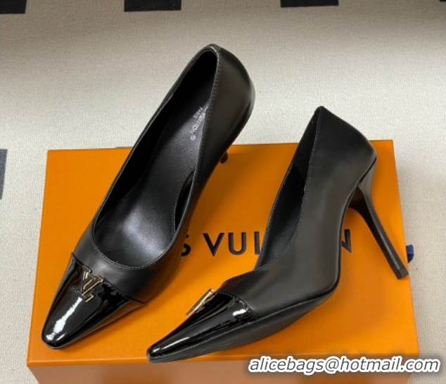 Stylish Louis Vuitton City Pumps 9.5cm in Calfskin and Patent Leather Black 2026 1AIT00