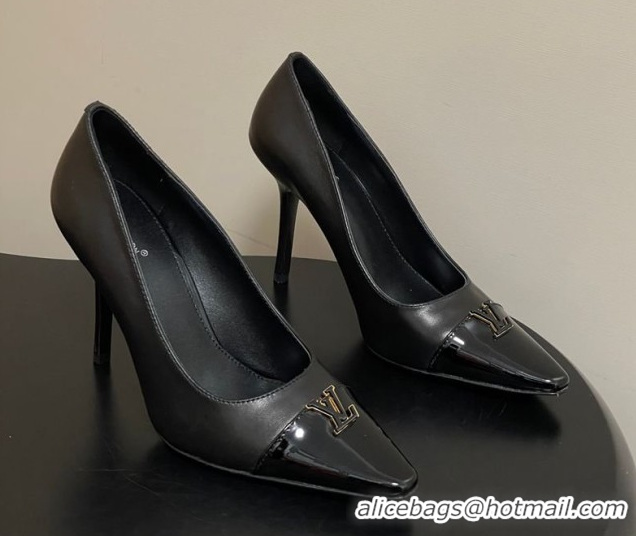 Stylish Louis Vuitton City Pumps 9.5cm in Calfskin and Patent Leather Black 2026 1AIT00