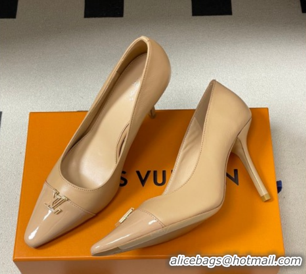 Durable Louis Vuitton City Pumps 9.5cm in Calfskin and Patent Leather Nude 2026 1AIT00