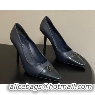 Discount Louis Vuitton City Pumps 9.5cm in Calfskin Leather Blue/Black 2026 1AIT00