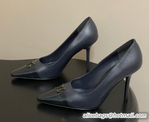 Discount Louis Vuitton City Pumps 9.5cm in Calfskin Leather Blue/Black 2026 1AIT00
