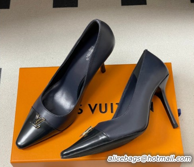Discount Louis Vuitton City Pumps 9.5cm in Calfskin Leather Blue/Black 2026 1AIT00