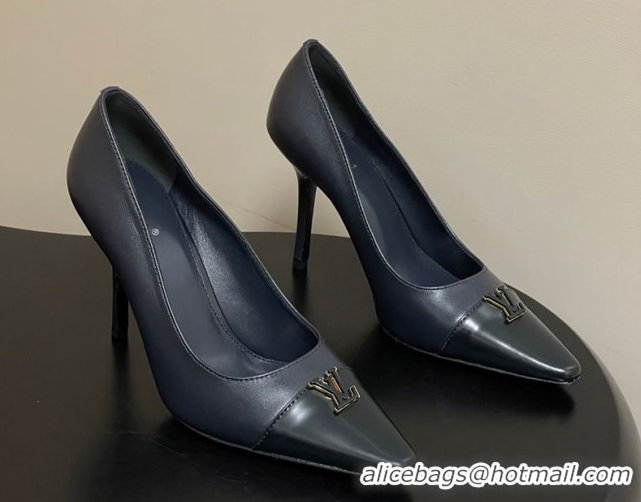 Discount Louis Vuitton City Pumps 9.5cm in Calfskin Leather Blue/Black 2026 1AIT00