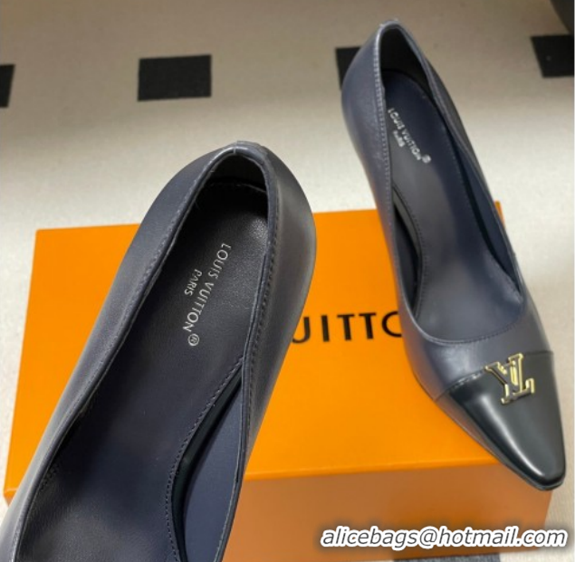 Discount Louis Vuitton City Pumps 9.5cm in Calfskin Leather Blue/Black 2026 1AIT00