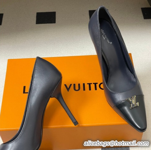 Discount Louis Vuitton City Pumps 9.5cm in Calfskin Leather Blue/Black 2026 1AIT00