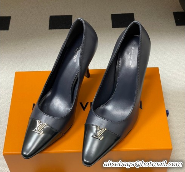 Discount Louis Vuitton City Pumps 9.5cm in Calfskin Leather Blue/Black 2026 1AIT00