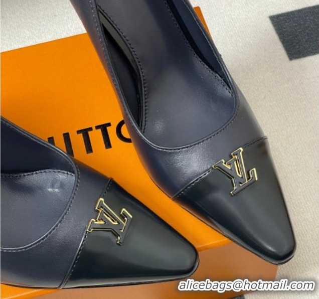 Discount Louis Vuitton City Pumps 9.5cm in Calfskin Leather Blue/Black 2026 1AIT00