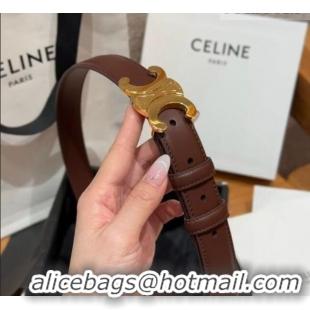 Best Quality Celine Triomphe Supple Calfskin Leather Belt 2.5cm 0911 Dark Brown 2025