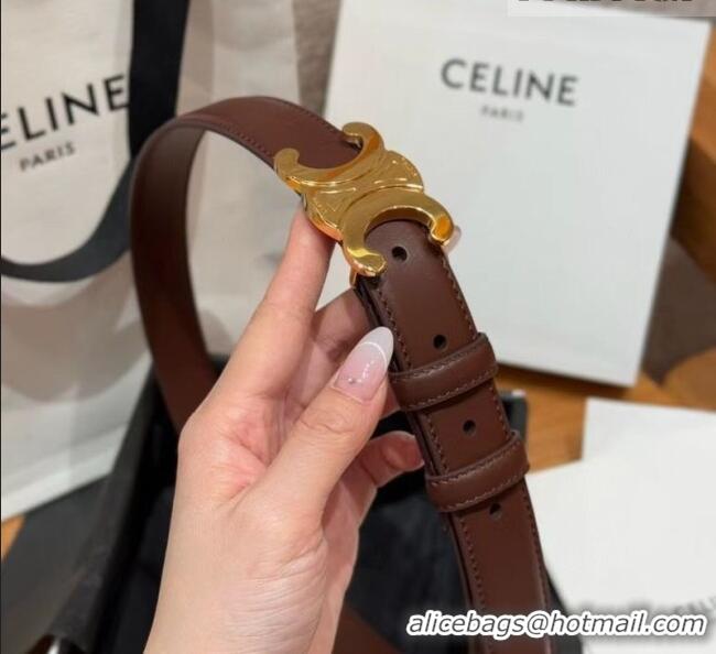 Best Quality Celine Triomphe Supple Calfskin Leather Belt 2.5cm 0911 Dark Brown 2025
