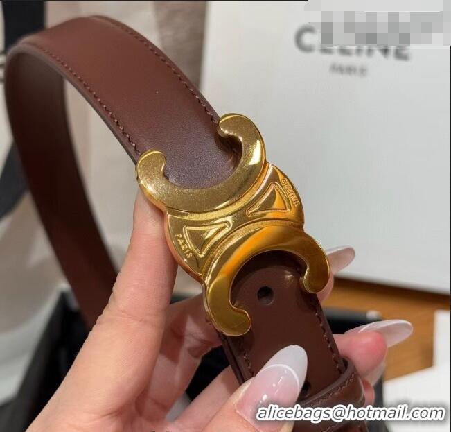 Best Quality Celine Triomphe Supple Calfskin Leather Belt 2.5cm 0911 Dark Brown 2025