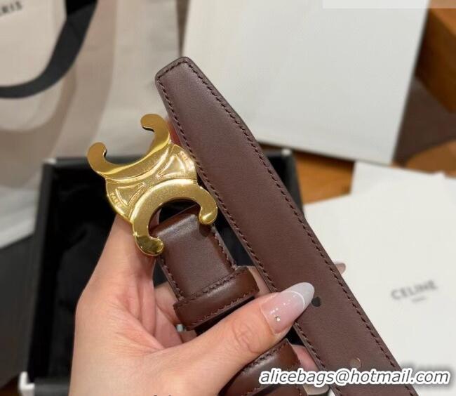 Best Quality Celine Triomphe Supple Calfskin Leather Belt 2.5cm 0911 Dark Brown 2025