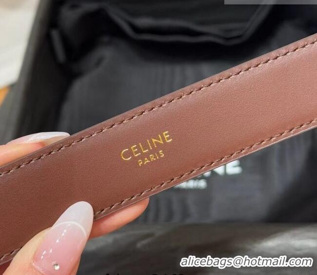 Best Quality Celine Triomphe Supple Calfskin Leather Belt 2.5cm 0911 Dark Brown 2025