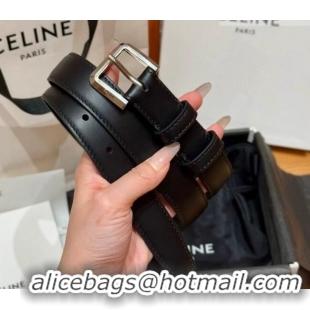 Unique Style Celine Supple Calfskin Leather Belt 2.5cm with Pin Buckle CE0911098 Black/Silver 2025