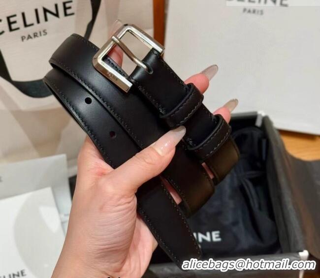 Unique Style Celine Supple Calfskin Leather Belt 2.5cm with Pin Buckle CE0911098 Black/Silver 2025