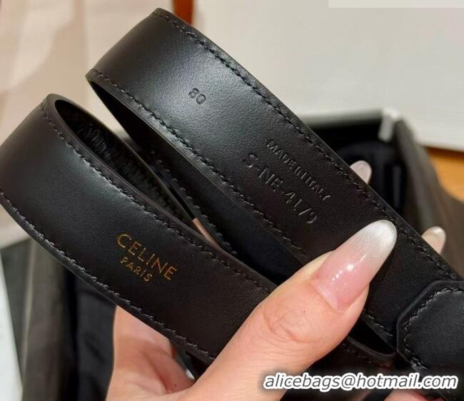 Unique Style Celine Supple Calfskin Leather Belt 2.5cm with Pin Buckle CE0911098 Black/Silver 2025