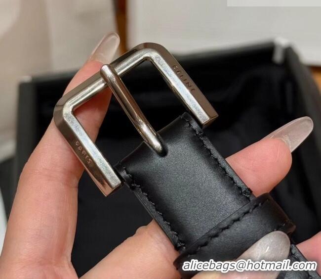 Unique Style Celine Supple Calfskin Leather Belt 2.5cm with Pin Buckle CE0911098 Black/Silver 2025