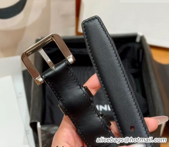 Unique Style Celine Supple Calfskin Leather Belt 2.5cm with Pin Buckle CE0911098 Black/Silver 2025