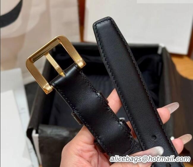 Best Quality Celine Supple Calfskin Leather Belt 2.5cm with Pin Buckle CE0911098 Black/Gold 2025