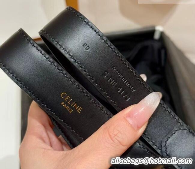 Best Quality Celine Supple Calfskin Leather Belt 2.5cm with Pin Buckle CE0911098 Black/Gold 2025