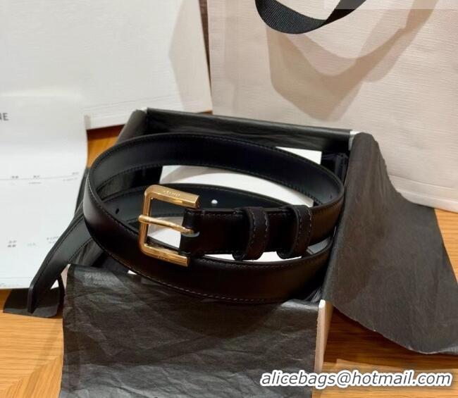 Best Quality Celine Supple Calfskin Leather Belt 2.5cm with Pin Buckle CE0911098 Black/Gold 2025