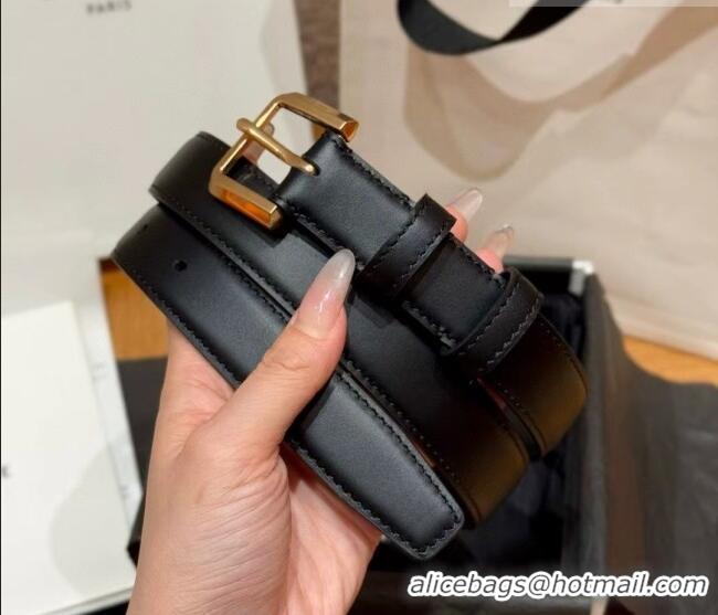 Best Quality Celine Supple Calfskin Leather Belt 2.5cm with Pin Buckle CE0911098 Black/Gold 2025