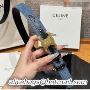 Promotional Celine Denim and Leather Belt 2.5cm with Triomphe Buckle CE0911099 Blue/Black/Gold 2025