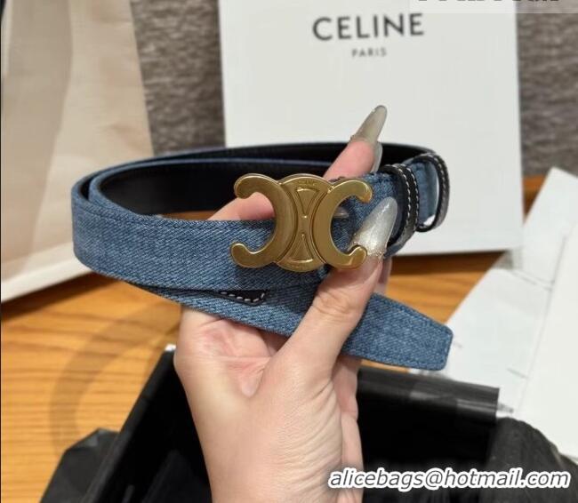 Promotional Celine Denim and Leather Belt 2.5cm with Triomphe Buckle CE0911099 Blue/Black/Gold 2025
