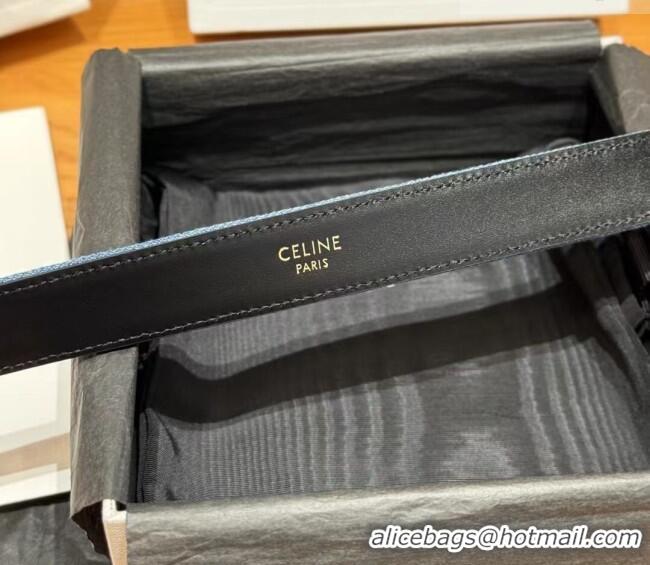 Promotional Celine Denim and Leather Belt 2.5cm with Triomphe Buckle CE0911099 Blue/Black/Gold 2025