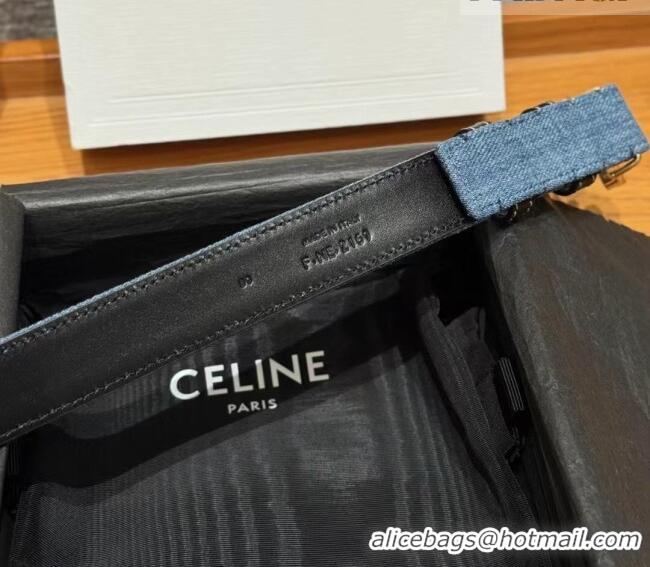 Promotional Celine Denim and Leather Belt 2.5cm with Triomphe Buckle CE0911099 Blue/Black/Gold 2025