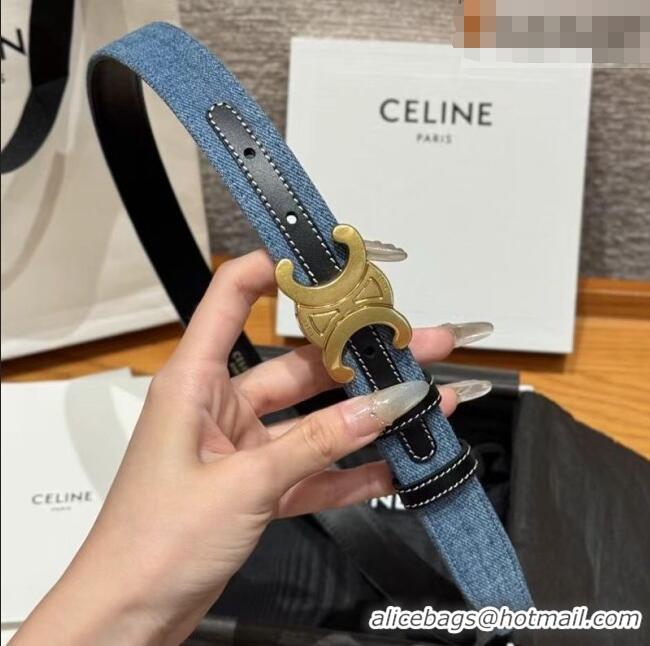 Promotional Celine Denim and Leather Belt 2.5cm with Triomphe Buckle CE0911099 Blue/Black/Gold 2025