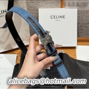 New Design Celine Denim and Leather Belt 2.5cm with Triomphe Buckle CE0911099 Blue/Black/Silver 2025