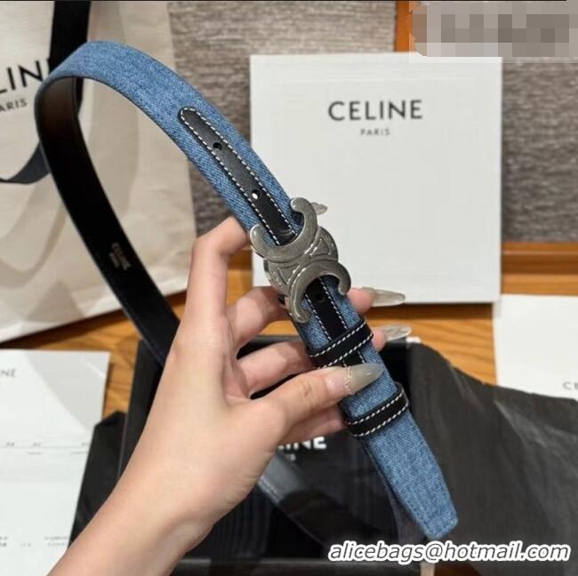 New Design Celine Denim and Leather Belt 2.5cm with Triomphe Buckle CE0911099 Blue/Black/Silver 2025