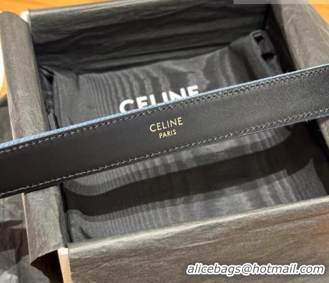 New Design Celine Denim and Leather Belt 2.5cm with Triomphe Buckle CE0911099 Blue/Black/Silver 2025