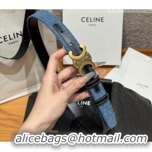 Unique Grade Celine Denim and Leather Belt 2.5cm with Triomphe Buckle CE0911099 Blue/Black/Shiny Gold 2025