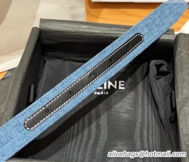 Unique Grade Celine Denim and Leather Belt 2.5cm with Triomphe Buckle CE0911099 Blue/Black/Shiny Gold 2025
