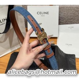 Top Quality Celine Denim and Leather Belt 2.5cm with Triomphe Buckle CE0911099 Blue/Brown/Gold 2025