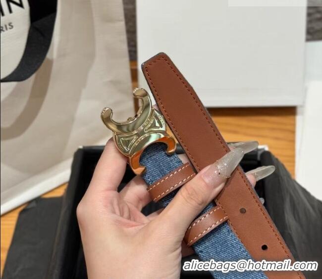 Top Quality Celine Denim and Leather Belt 2.5cm with Triomphe Buckle CE0911099 Blue/Brown/Gold 2025