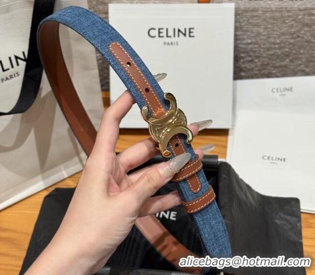 Top Quality Celine Denim and Leather Belt 2.5cm with Triomphe Buckle CE0911099 Blue/Brown/Gold 2025