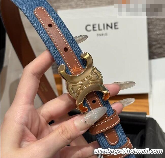 Top Quality Celine Denim and Leather Belt 2.5cm with Triomphe Buckle CE0911099 Blue/Brown/Gold 2025